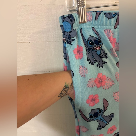 Disney Stitch Floral Pajama Bottoms Size M 8-10 Blue - Picture 2 of 6